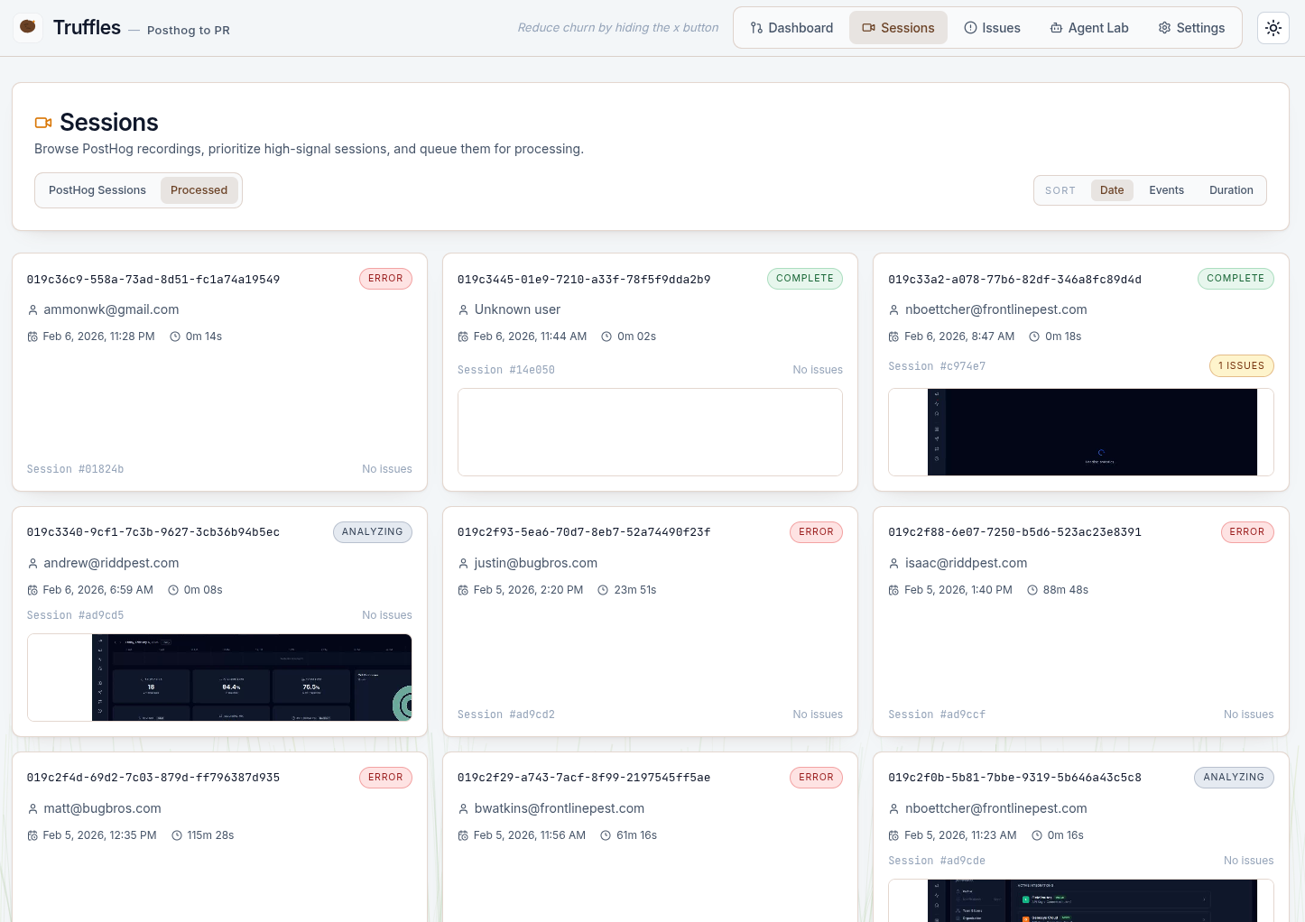 Sessions list (light)